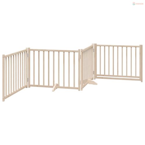 Tömör fenyőfa 4 paneles összecsukható kutyakapu ajtóval 320 cm