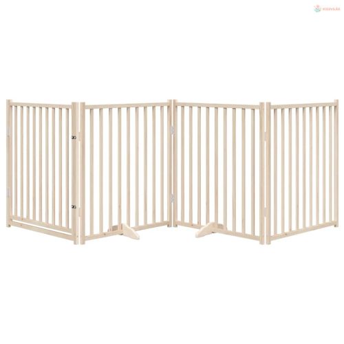 Tömör fenyőfa kutyakapu összecsukható ajtóval, 4 panellel, 320 cm