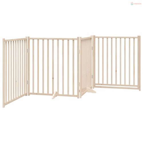 Tömör fenyőfa kutyakapu összecsukható ajtóval, 4 panellel, 320 cm