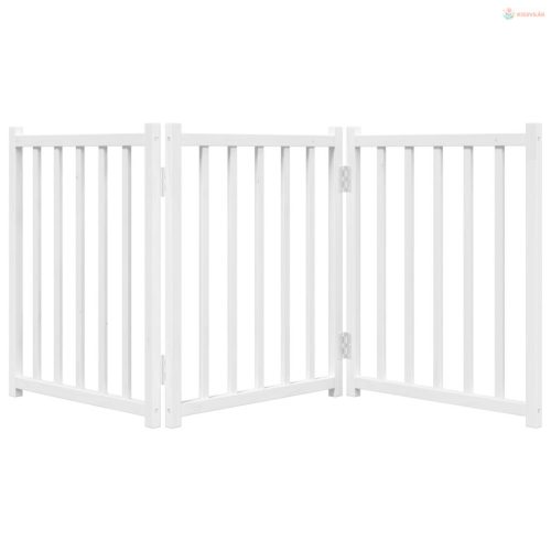 Fehér tömör fenyőfa 3 paneles összecsukható kutyakapu 150 cm