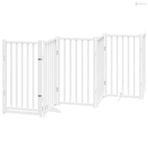 Fehér tömör fa 6 paneles összecsukható kutyakapu ajtóval 300 cm