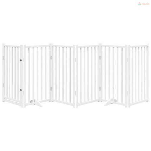 Fehér tömör fa 6 paneles összecsukható kutyakapu ajtóval 300 cm