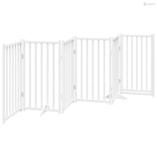 Fehér tömör fa 6 paneles összecsukható kutyakapu ajtóval 300 cm