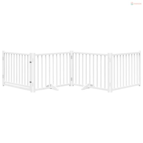 Fehér tömör fa 4 paneles összecsukható kutyakapu ajtóval 320 cm