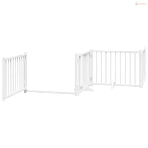 Fehér tömör fa 4 paneles összecsukható kutyakapu ajtóval 320 cm