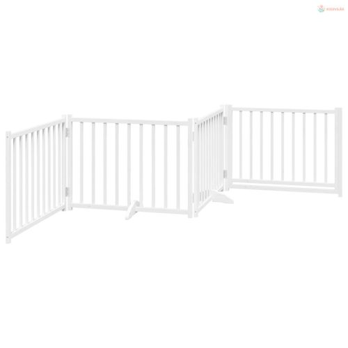 Fehér tömör fa 4 paneles összecsukható kutyakapu ajtóval 320 cm