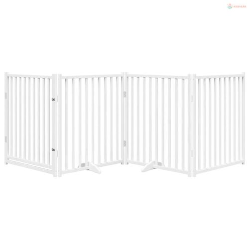 Fehér tömör fa 4 paneles összecsukható kutyakapu ajtóval 320 cm