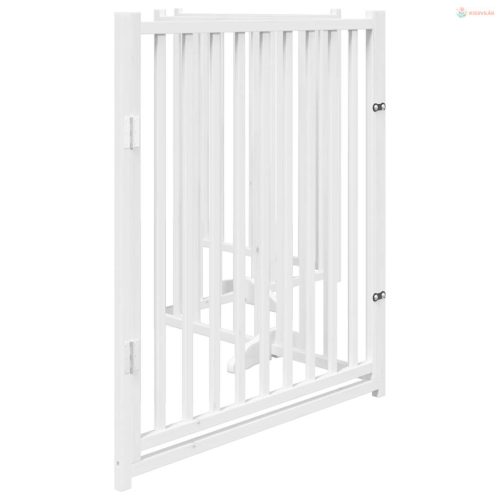 Fehér tömör fa 4 paneles összecsukható kutyakapu ajtóval 320 cm