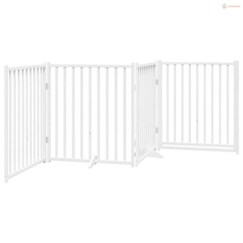 Fehér tömör fa 4 paneles összecsukható kutyakapu ajtóval 320 cm