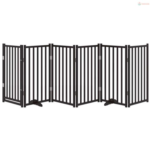 Fekete tömör fa 6 paneles összecsukható kutyakapu ajtóval 300cm