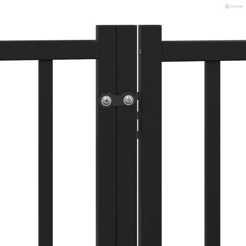 Fekete tömör fa 6 paneles összecsukható kutyakapu ajtóval 300cm