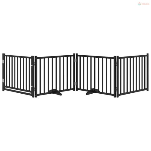 Fekete tömör fa 4 paneles összecsukható kutyakapu ajtóval 320cm