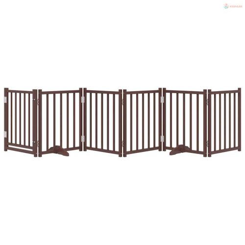 Barna tömör fa 6 paneles összecsukható kutyakapu ajtóval 300 cm