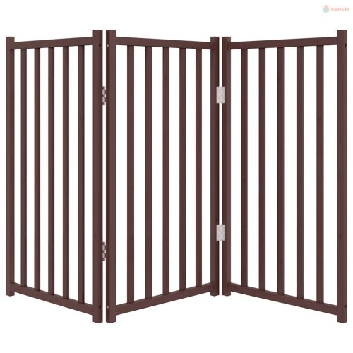 Barna tömör fenyőfa 3 paneles összecsukható kutyakapu 150 cm