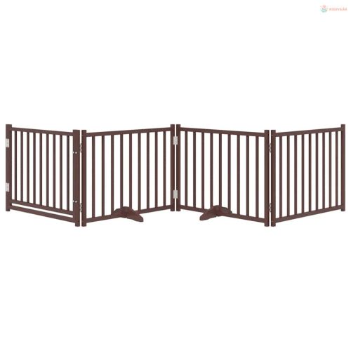 Barna tömör fa 4 paneles összecsukható kutyakapu ajtóval 320 cm