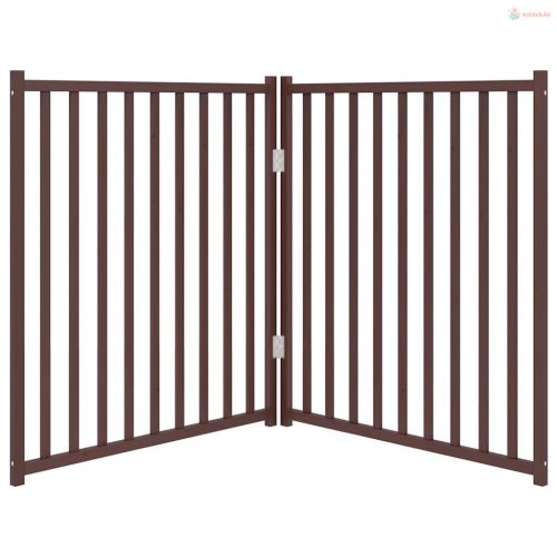 Barna tömör fenyőfa 2 paneles összecsukható kutyakapu 160 cm