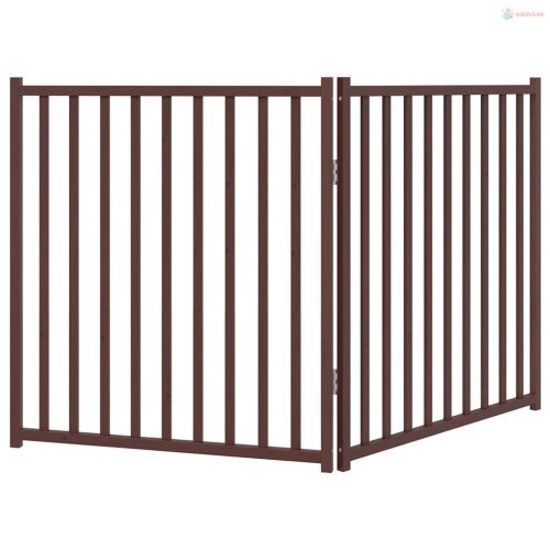 Barna tömör fenyőfa 2 paneles összecsukható kutyakapu 160 cm