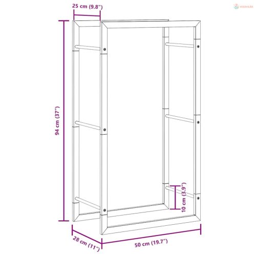Rozsdamentes acél tűzifatároló 50x28x94 cm