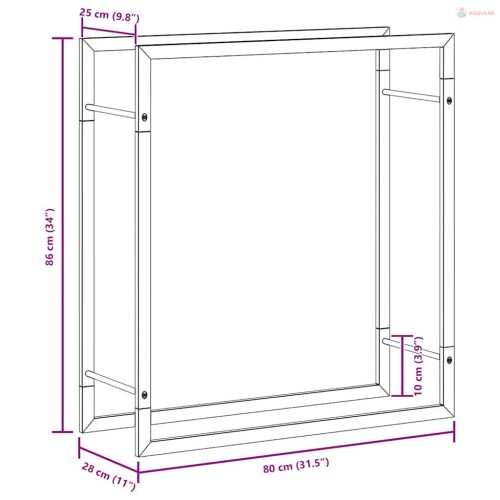 Rozsdamentes acél tűzifatároló 80x28x86 cm