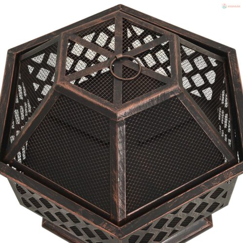 Rusztikus acél XXL méretű tűztál piszkavassal 62 x 54 x 56 cm