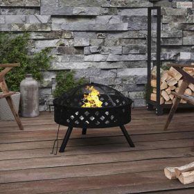 Acél XXL méretű tűztál piszkavassal 58 cm