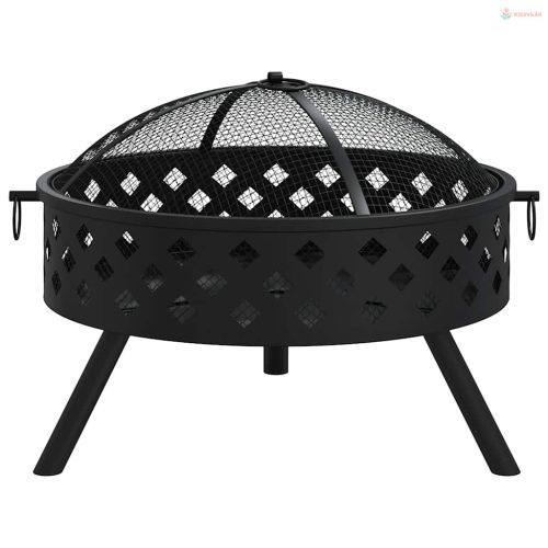 Acél XXL méretű tűztál piszkavassal 58 cm