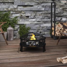 Acél XXL méretű tűztál piszkavassal 50 cm