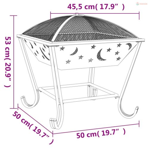 Acél XXL méretű tűztál piszkavassal 50 cm