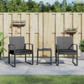   3 részes sötétszürke polyrattan kerti étkezőgarnitúra párnákkal