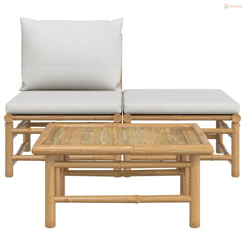 3 részes bambusz kerti ülőgarnitúra világosszürke párnákkal