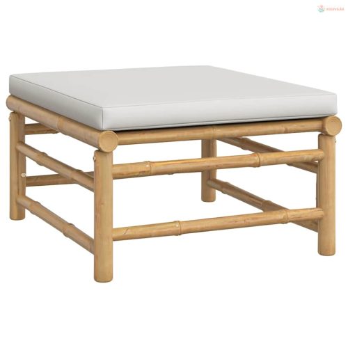 3 részes bambusz kerti ülőgarnitúra világosszürke párnákkal