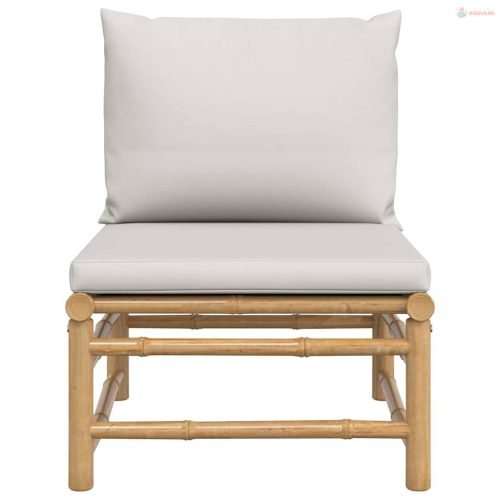 Bambusz kerti középső kanapé világosszürke párnákkal