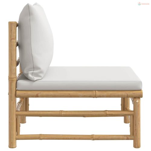 Bambusz kerti középső kanapé világosszürke párnákkal