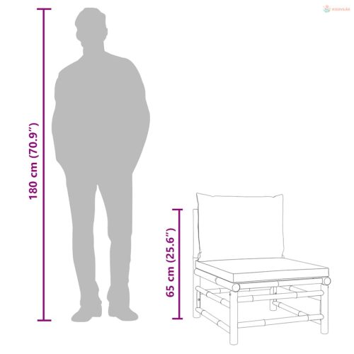 Bambusz kerti középső kanapé világosszürke párnákkal