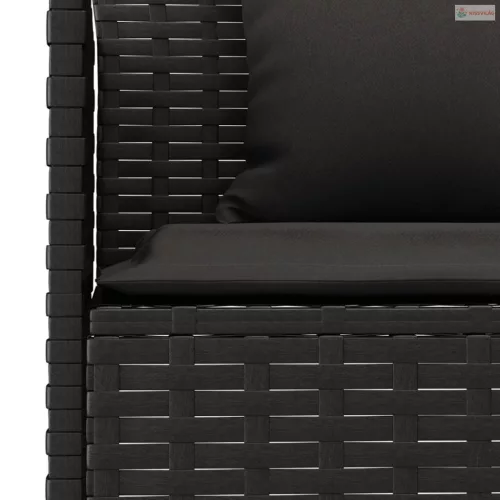 2 részes fekete polyrattan kerti étkezőgarnitúra párnával