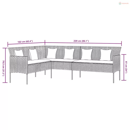 2 részes fekete polyrattan kerti étkezőgarnitúra párnával