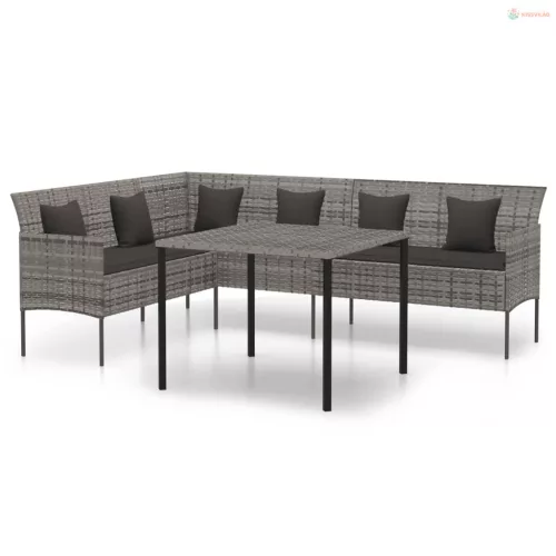 2 részes szürke polyrattan kerti étkezőgarnitúra párnákkal