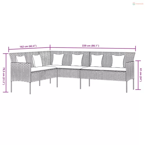 2 részes szürke polyrattan kerti étkezőgarnitúra párnákkal