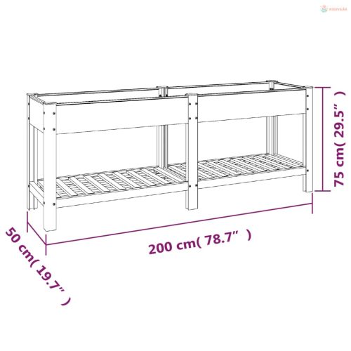 Szürke WPC kerti magaságyás polccal 200 x 50 x 75 cm