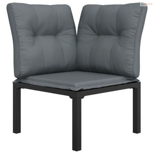 Fekete és szürke polyrattan kerti sarokfotel párnákkal