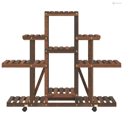 Tömör fenyőfa virágtartó állvány kerekekkel 110 x 25 x 101 cm