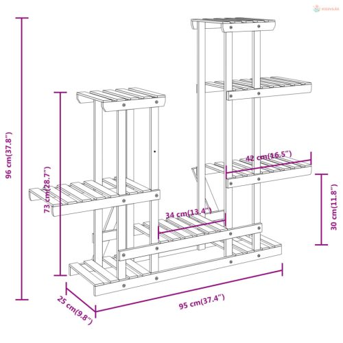 Tömör fenyőfa virágtartó állvány 95 x 25 x 96 cm
