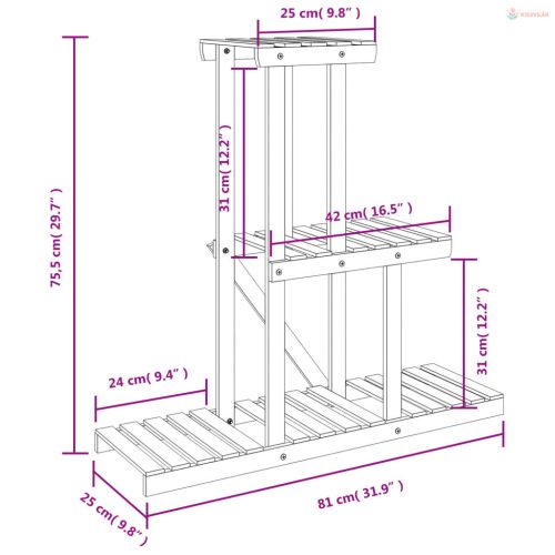 Tömör fenyőfa virágtartó állvány 81 x 25 x 75,5 cm