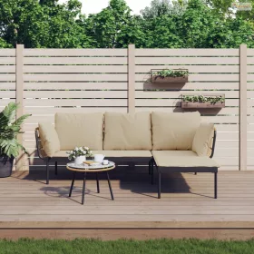 3 részes polyrattan kerti ülőgarnitúra bézs párnákkal