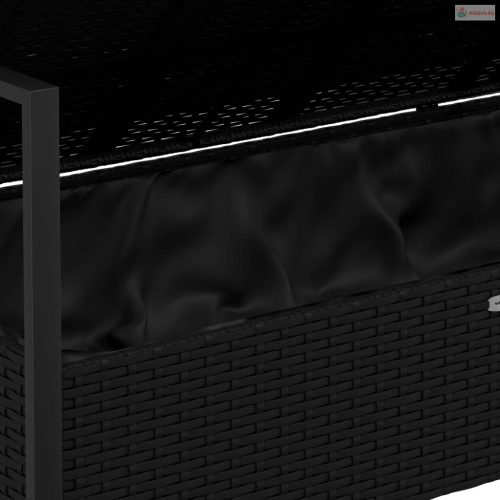 Fekete 2 személyes polyrattan kerti pad párnával