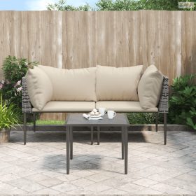   3 részes szürke polyrattan kerti ülőgarnitúra párnákkal