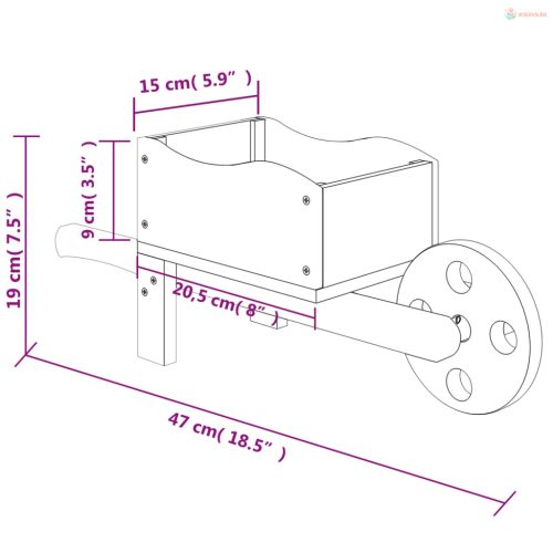 2 db tömör fenyőfa talicska növénytartó 47 x 15 x 19 cm