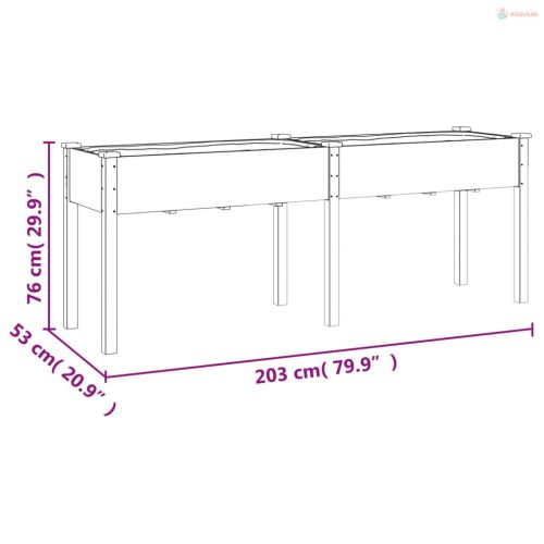 Tömör fenyőfa kerti ültetőláda béléssel 203x53x76 cm