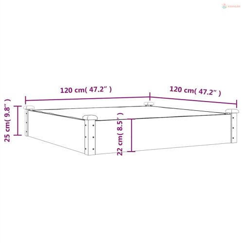 Tömör fenyőfa kerti magaságyás béléssel 120x120x25 cm