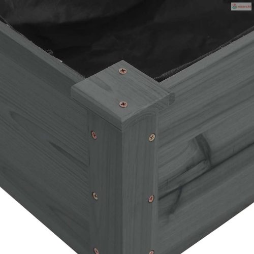 Szürke tömör fenyőfa kerti magaságyás béléssel 120x120x25 cm